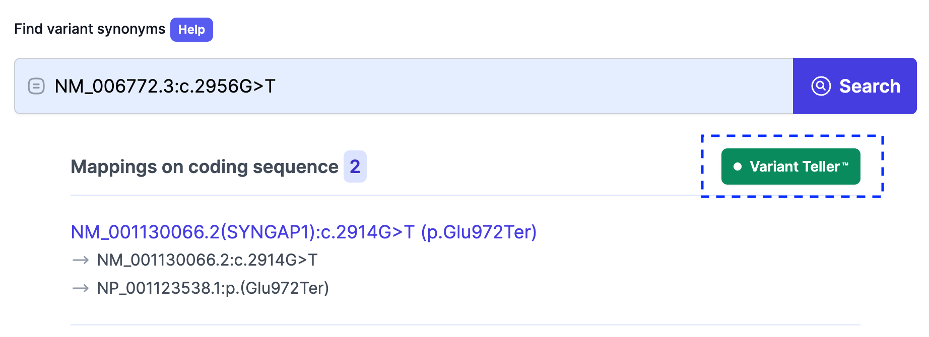 Variant Teller in VarSy interface